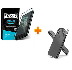 Комплект 2в1: чохол Ringke Air Black Smoke + захисне скло Ringke Invisible Defender для iPhone XS/X