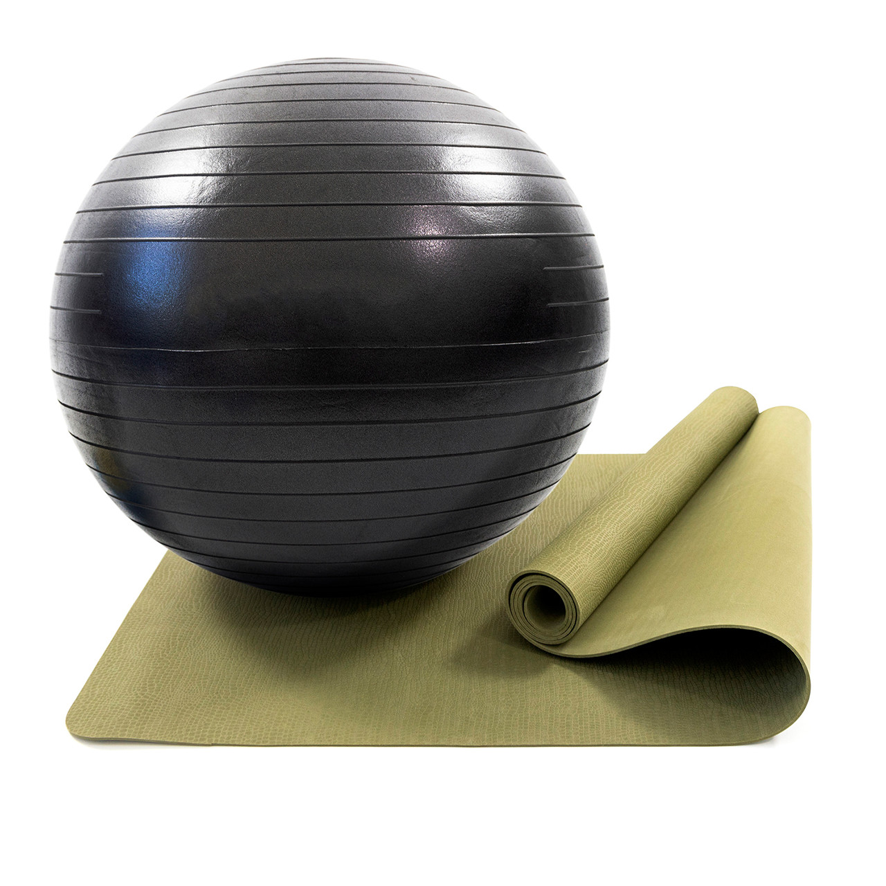 Килимок для йоги та фітнесу (каремат) + фітбол м'яч для фітнесу, вагітних 75 см OSPORT Set 92 (n-0122) Хакі-чорний, фото 1