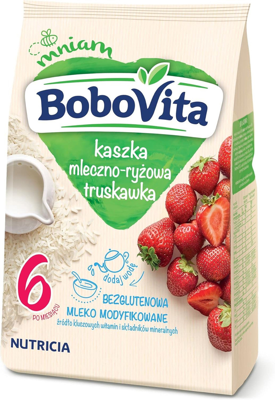 Каша Bobovita молочна рисова з полуницею від 6 місяців, 330 г, фото 1
