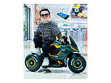 😎Дитячий електромотоцикл триколісний 301,1 акумулятор 6V4A 2 двигуни, MP3/USB, до 5 км/год Синьо-помаранчевий, фото 4