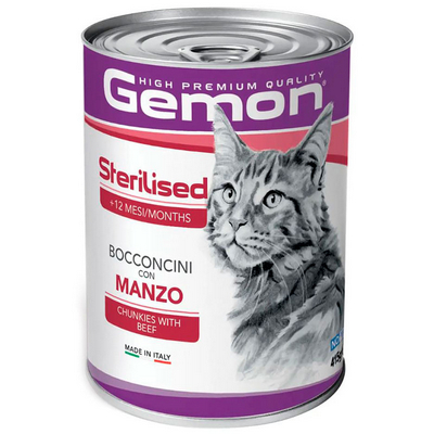 Вологий корм для стерилізованих котів Gemon (Джемон) Cat Sterilised шматочки в желе з яловичиною 415 г