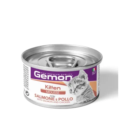 Вологий корм для кошенят Gemon (Джемон) Kitten Mousse мус з лососем та куркою 85 г