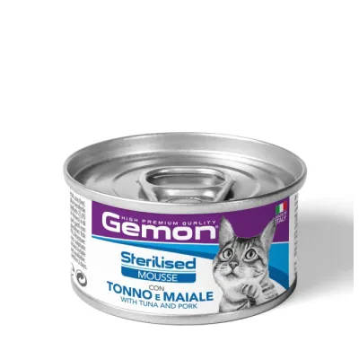 Вологий корм для стерилізованих котів Gemon (Джемон) Cat Adult Sterilised мус з тунцем та свининою 85 г