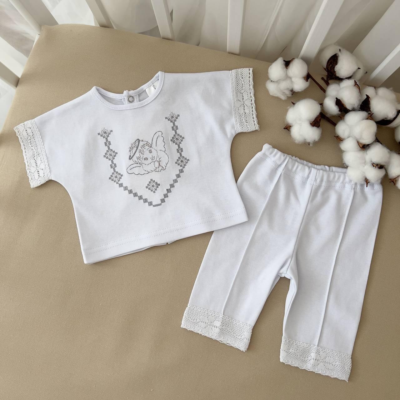 Костюм для хрещення "Маленький янгол"  к. рукав інтерлок зріст 62 см (1 – 3 місяці) Betis Білий зі срібним, фото 1