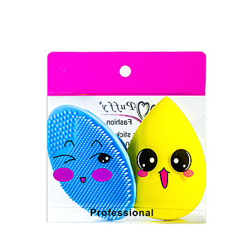 Набір для обличчя 2 в 1 Puffy спонж для макіяжу та щітка для вмивання