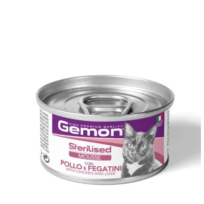 Вологий корм для стерилізованих котів Gemon (Джемон) Cat Sterilised Mousse мус з куркою та печінкою 85 г