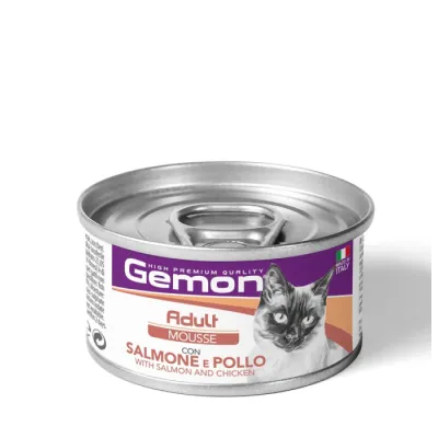 Вологий корм для котів Gemon (Джемон) Cat Adult Mousse мус з лососем та куркою 85 г