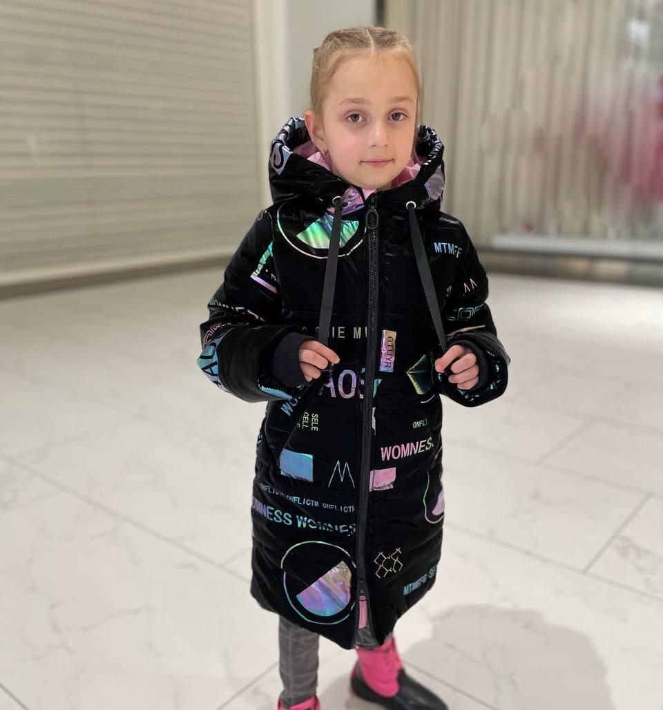 Довге зимове пальто пуховик на дівчинку зимова куртка чорна 116-134р, фото 1