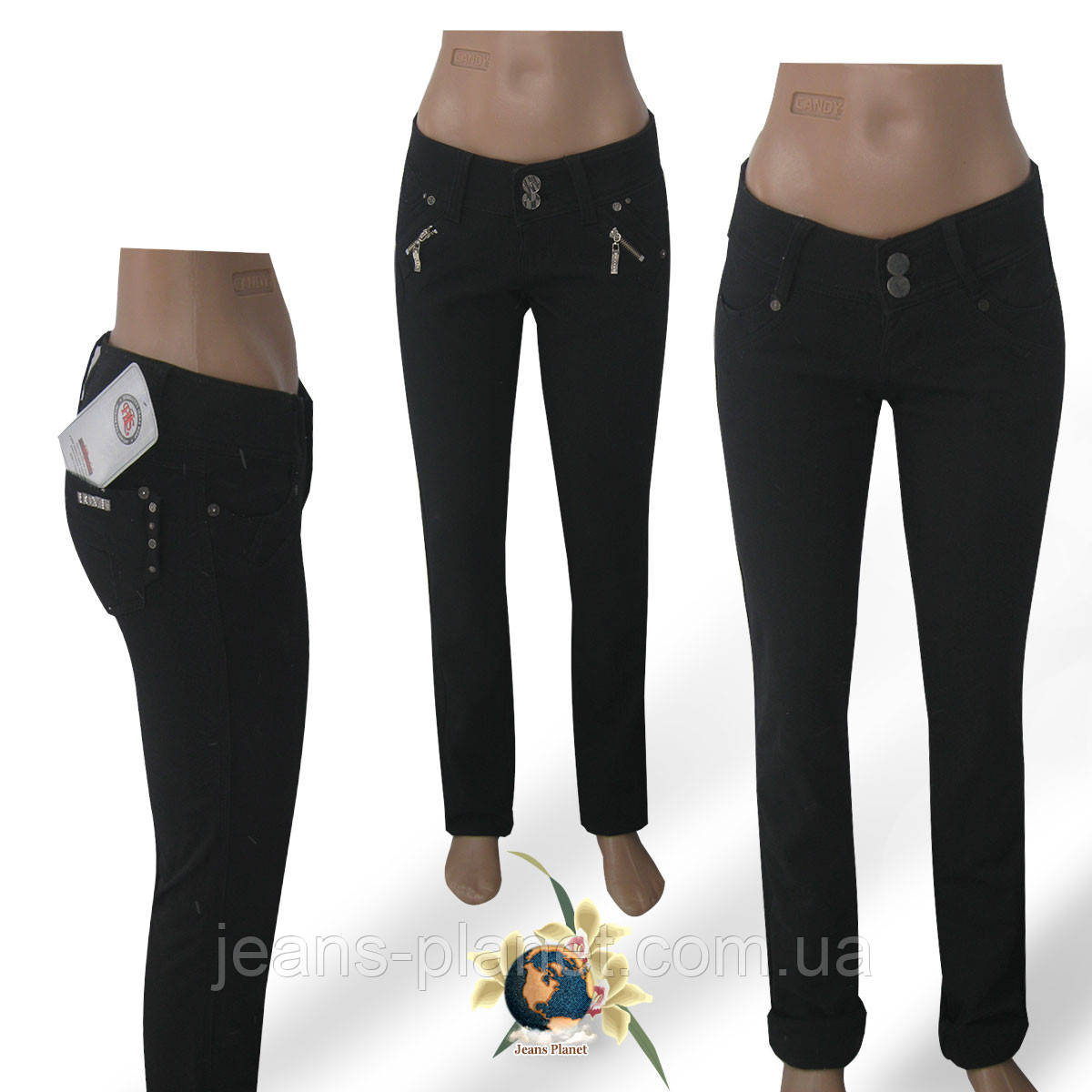 Женские прямые джинсы с низкой посадкой 25 размер чёрного цвета на флисе - фото 1 - id-p437762667