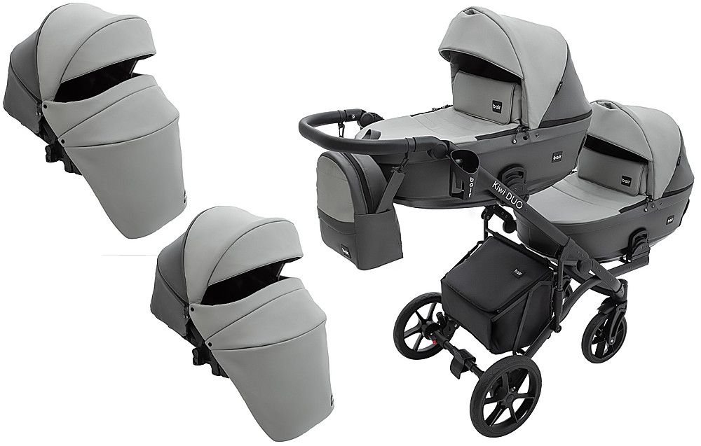 Коляска 2 в 1 для двійнят Bair Kiwi DUO ECO BKD-21/15 сірий/графіт