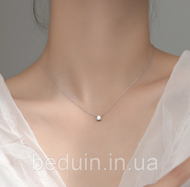 Срібне кольє, підвіска ланцюжок на шию з камінчиком фіаніт — срібло 925 проби EGYPT SILVER, фото 1