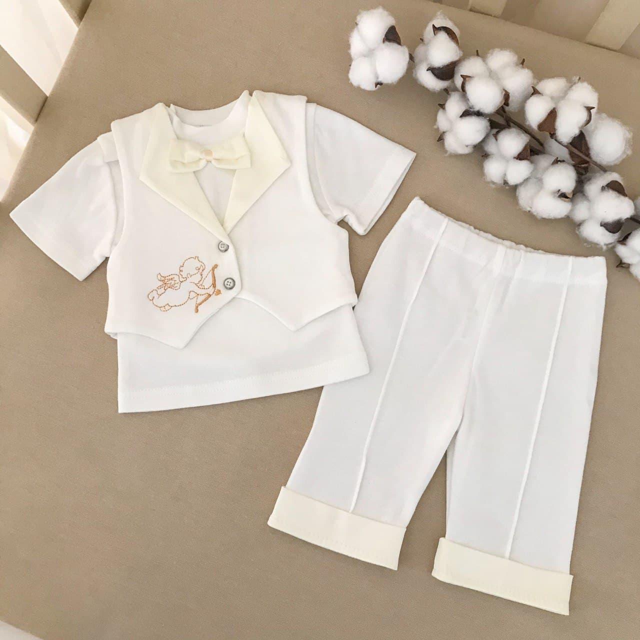 Костюм для хрещення "Міні Бос-2" короткий рукав інтерлок зріст 74 см (6 – 9 місяців) Betis Молочний, фото 1