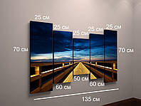 Модульная картина Небо, Мост, Вечер 135x70см из 5 модулей