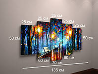 Модульная картина Вечерний пейзаж, Фонари, Парк, Город 135x50см из 5 частей