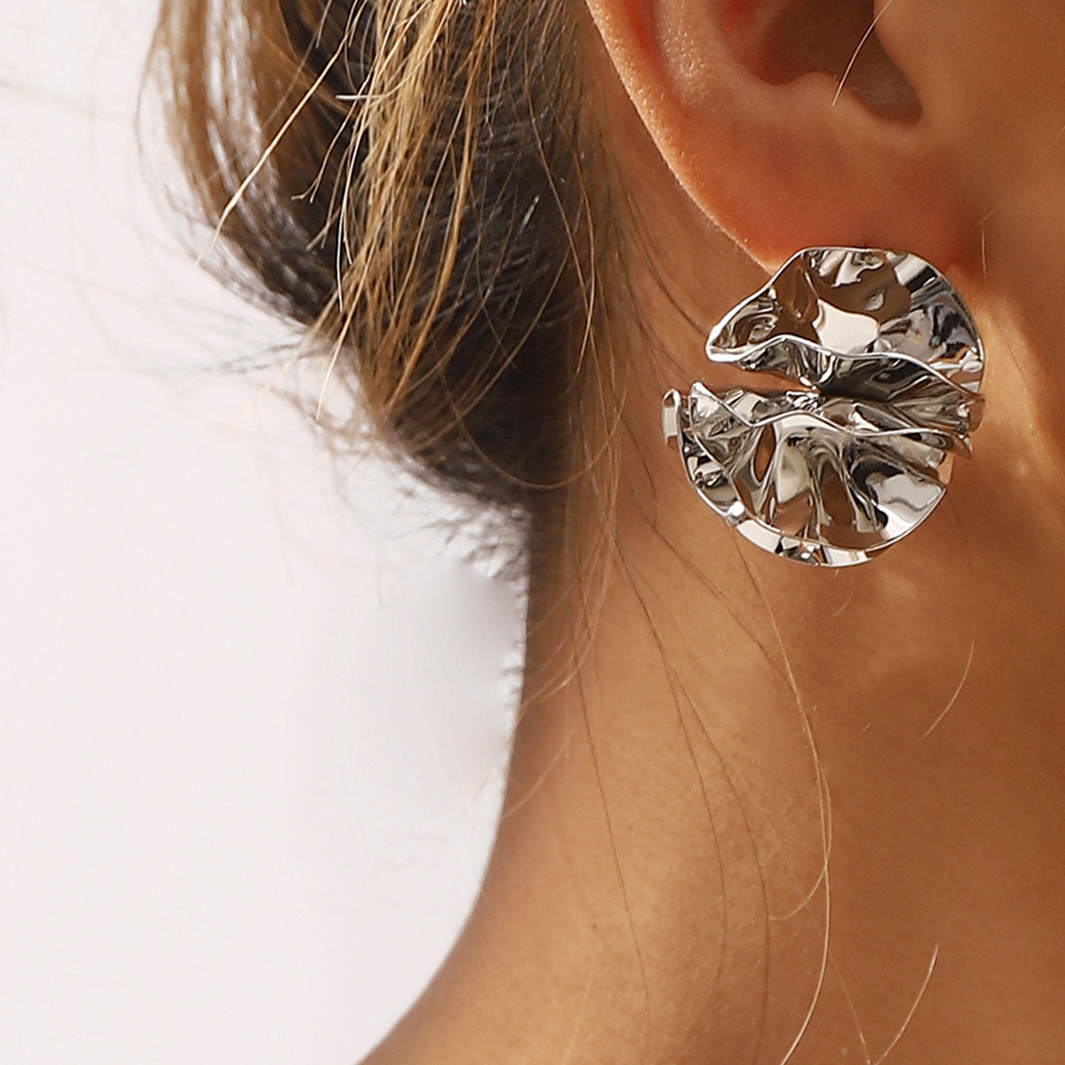 Сережки гвоздики об'ємні сріблясті, лаконічні, біжутерія/FS-2350