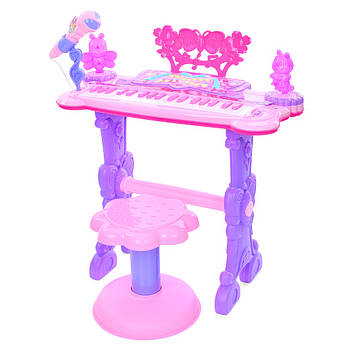 Дитячий синтезатор на 37 клавіш на ніжках зі стільчиком та мікрофоном 6618 Синтезатор з підсвічуванням та караоке