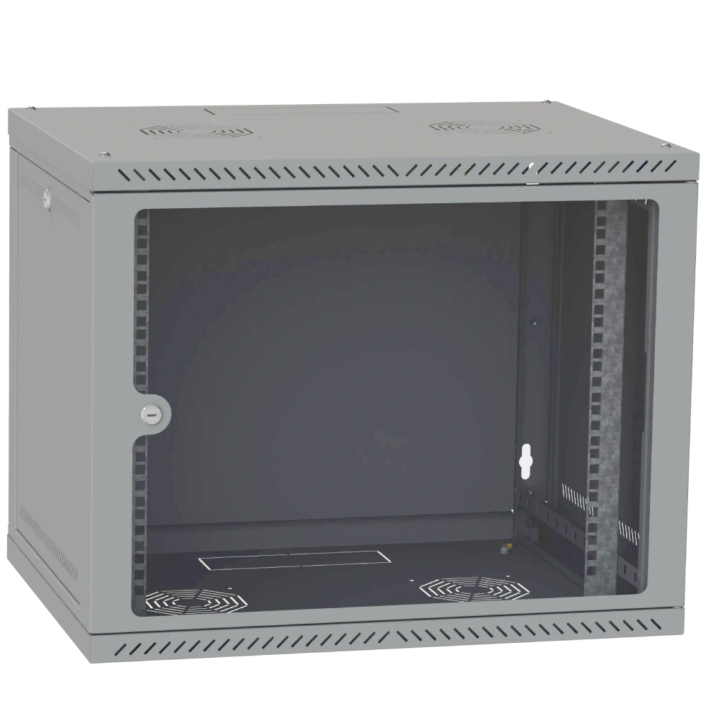 Шафа телекомунікаційна двері скло (сіра) IPCOM 9U 600x600