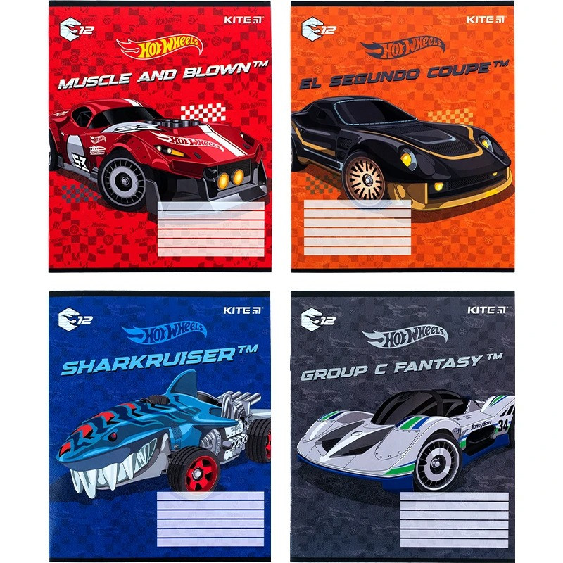 Зошит шкільний в косу лінію 12 аркушів Kite Hot Wheels, фото 1