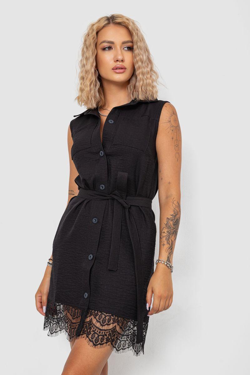 Плаття на ґудзиках, колір чорний, 102R388, фото 1