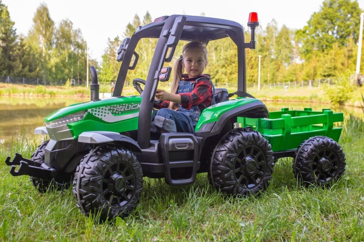 Дитячий електромобіль Трактор із причепом на радіокеруванні Bambi M 4844 зелений