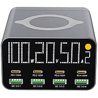 9в1 Багатопортовий зарядний пристрій Addap MCS-M1, док-станція для зарядки на 4 Type-C + 4 USB-A + бездротова панель, 120W