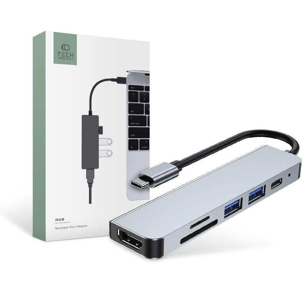 Хаб Tech-Protect V4-HUB Adapter 6in1 Grey, фото 1