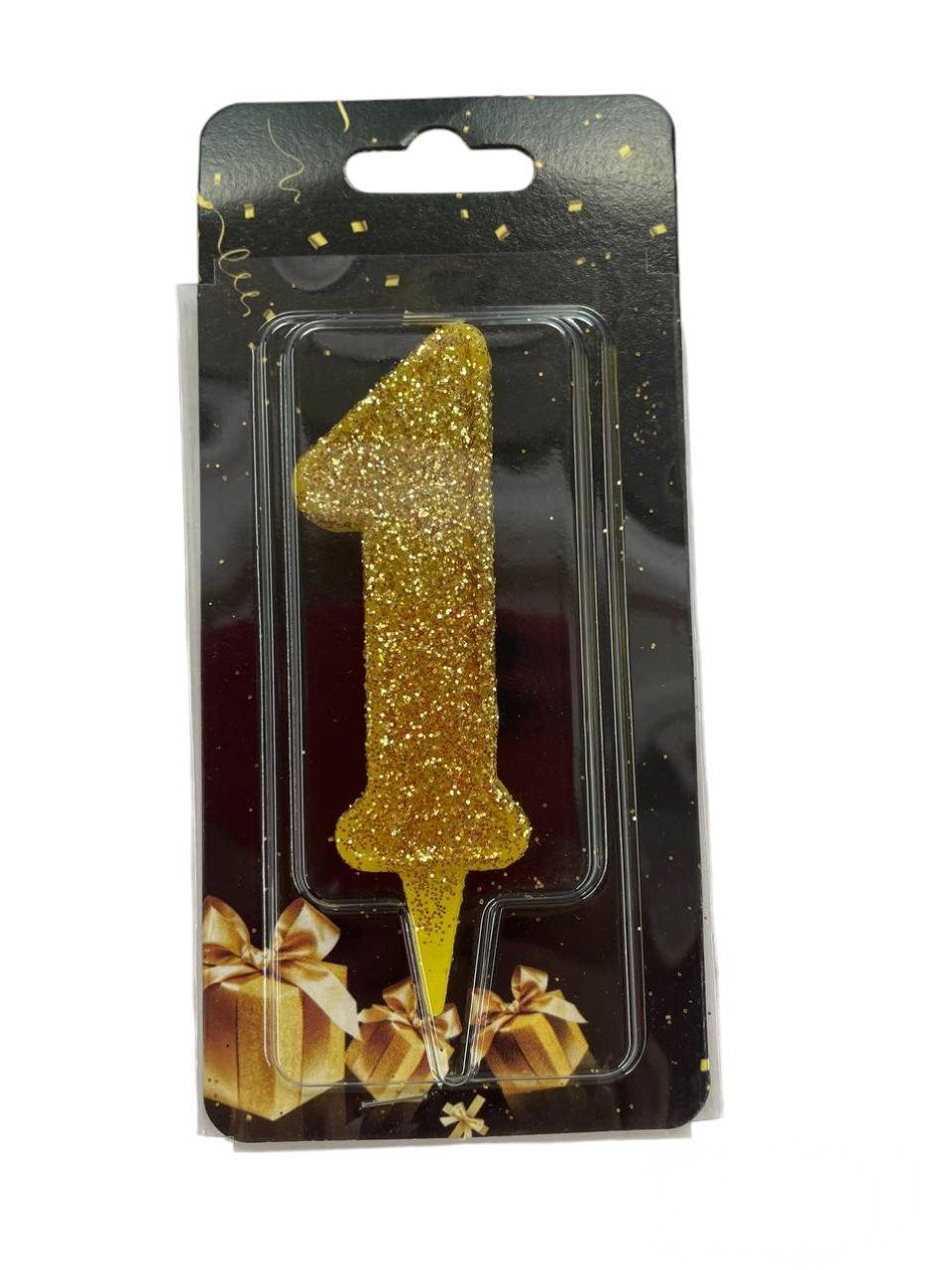 Свічка цифра для торта "1" золото