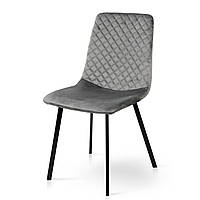 Кухонний обідній м'який компактний стілець сірий велюровий для маленької кухні з металевими ніжками Некст