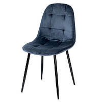Маленький обідній кухонний м'який стілець велюровий темно синій на кухню з чорними металевими ніжками Квест
