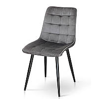 Сучасний стильний м'який велюровий сірий стілець кухонний обідній з металевими ніжками на кухню Віллі