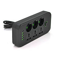 Мережевий фільтр F07U, 6 розеток (3 EU+3 Universal) + 4 USB + 1PD, кнопка увімкнення з індикатором, 2 м,