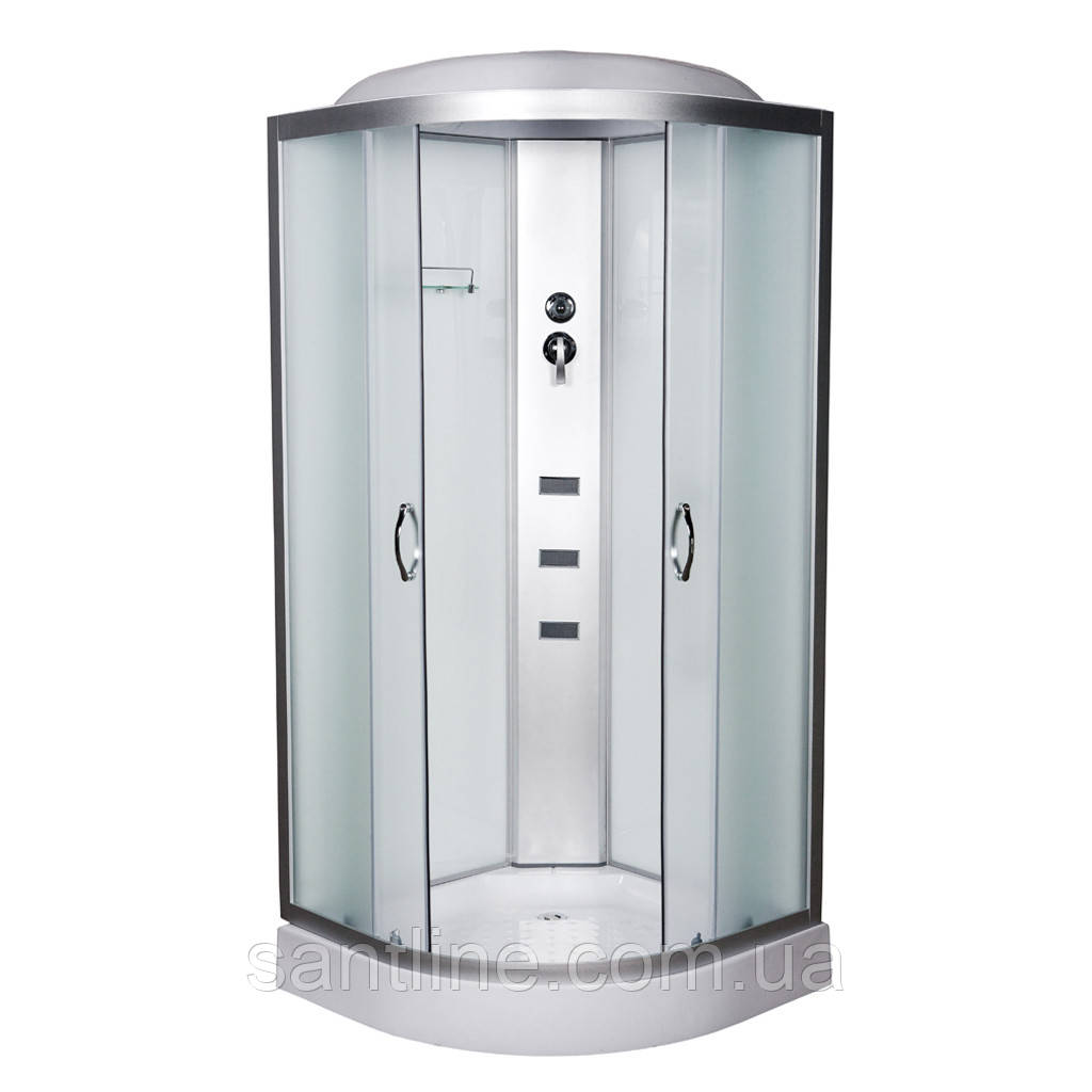 Гідромасажний бокс 62 W 100х100х215 душова кабіна Vivia низький напівкруглий піддон розсувні матові двері, фото 1