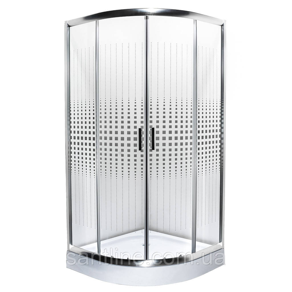 Душова кабіна 90х90х205 см INSANA Geja Point напівкругла низький піддон прозоре скло з малюнком, фото 1