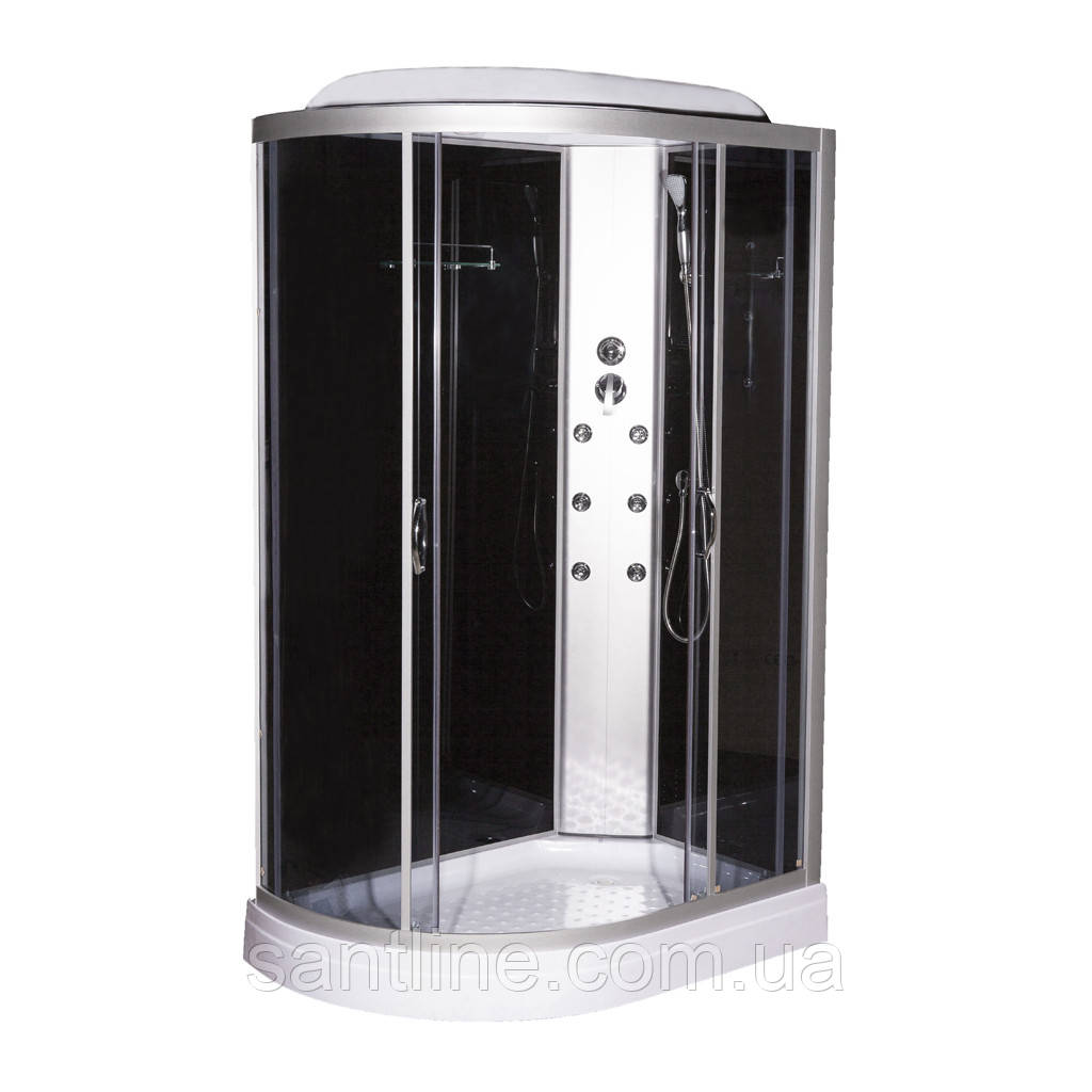 Гідробокс асиметричний 84 R RC 120х80 правий гідромасажна кабіна Vivia на низькому піддоні чорне скло, фото 1