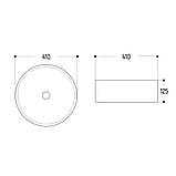 Умивальник круглий накладний Malta 410х410х125 мм керамічний білий раковина для ванної кімнати, фото 4