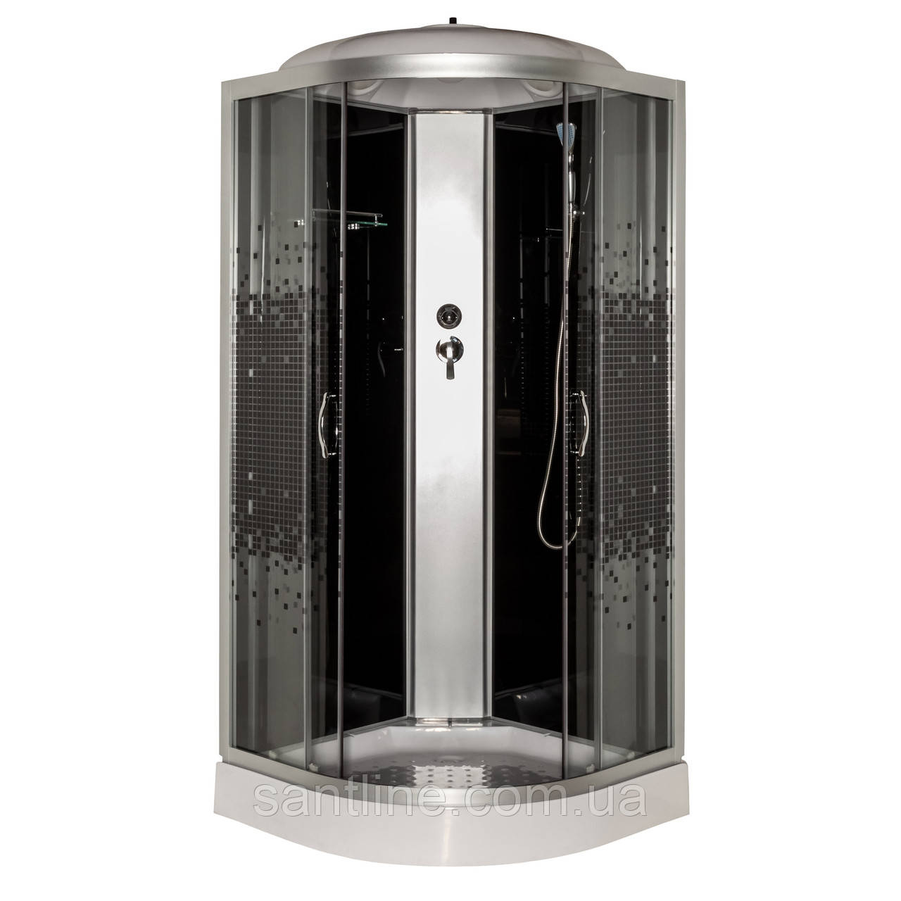 Душовий гідробокс 61 BF RC Black Puzzle 90х90х210 чорна душова кабіна Vivia з малюнком на дрібному піддоні, фото 1