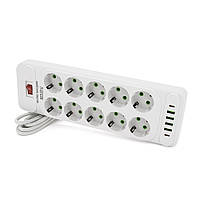 Мережевий фільтр F35U, 10 розеток EU + 4 USB + 2 PD, кнопка увімкнення з індикатором, 2 м, 3х0,75 мм, 2500 W,