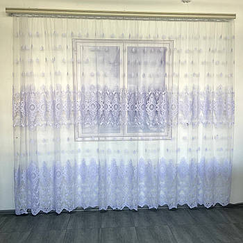 Тюль на вікна, гардини з фатину з вишивкою на тасьмі, білий (T-24398)