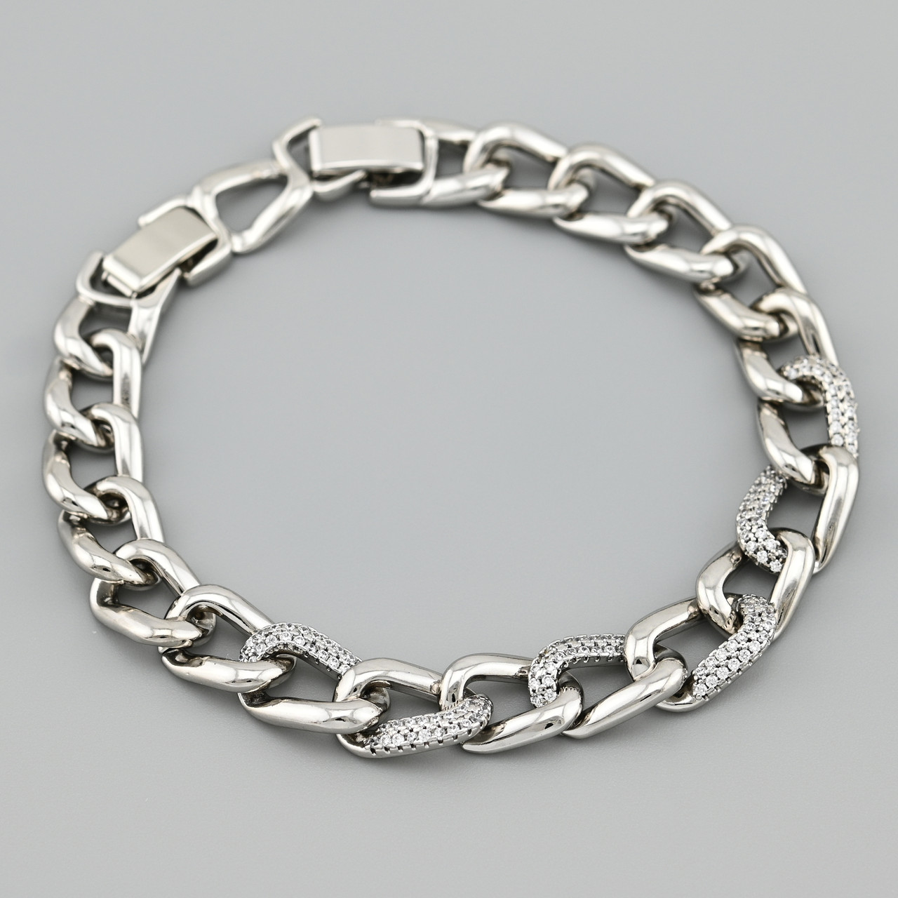 Браслет Спонтанність 45846 ширина 9 мм білі фіаніти позолота Біле Золото довжина 17+2, фото 1