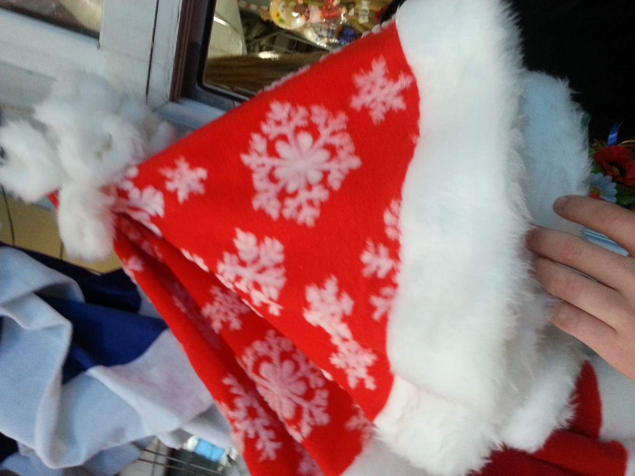 Шапка Деда Мороза мех со снежинками - фото 2 - id-p437988818