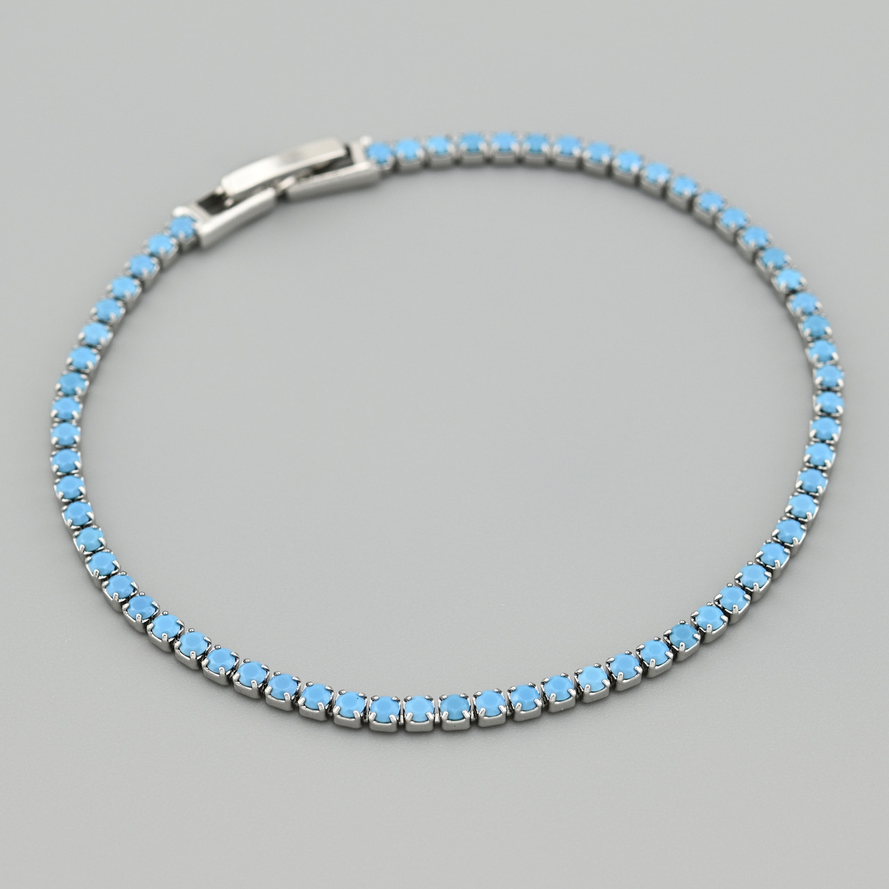 Браслет Французький стиль 40851 ширина 2 мм бірюзові фіаніти позолота Біле Золото довжина 17, фото 1