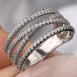 Срібне кільце родоване з фіанітами (ширина 8 мм) РН-636