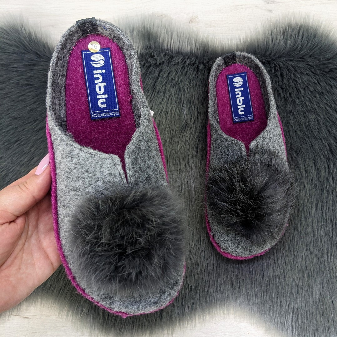 Жіночі кімнатні капці фетрові для ламінату Inblu сірі з хутірцем 2714