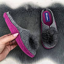Жіночі кімнатні капці фетрові для ламінату Inblu сірі з хутірцем 2714, фото 2