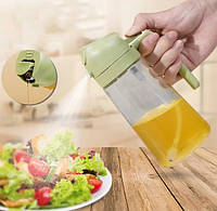 2в1 Дозатор-розпилювач для олії або оцту 470мл скляний з ручкою Диспенсер масляний Зелений