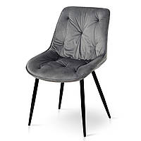 Сучасний стильний м'який велюровий сірий стілець кухонний обідній з металевими ніжками на кухню Прадо-R