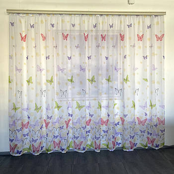 Тюль у вітальню, гардини для спальні, гардини для залу Білий з метеликами (T-BM-5)