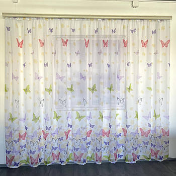 Тюль у вітальню, гардини для спальні, Білий з метеликами (T-BM-4)