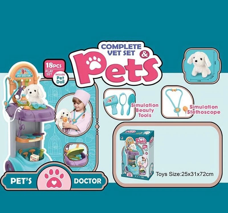 Набір лікаря ветеринара дитячий 661-218, м'яка іграшка, медичні інструменти, стійка, фото 1