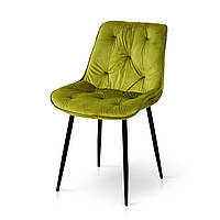 Красивий кухонний обідній м'який стілець зелений велюровий для кухні їдальні в сучасному стилі Прадо оливка